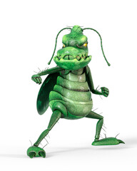 roach bug cartoon is ready to fight and very anngry on white background
