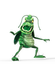 roach bug cartoon is surprised on white background