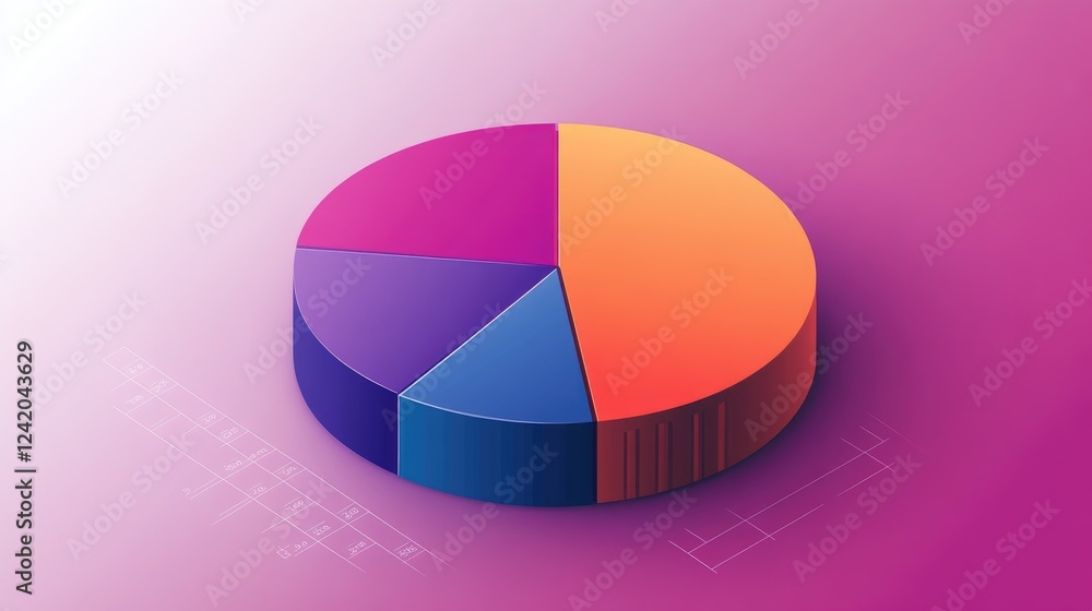 Poster a modern, segmented donut chart with gradient colors on a smooth background, showcasing business sec