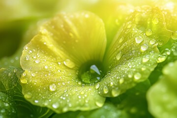 Macro shot of green leaf with dewdrops