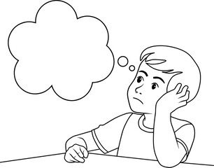 daydreaming child line vector illustration isolated on white background