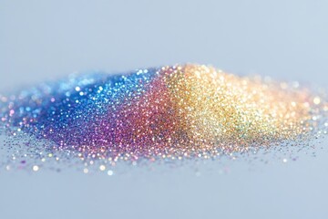 Colorful glitter powder scattered on a white surface