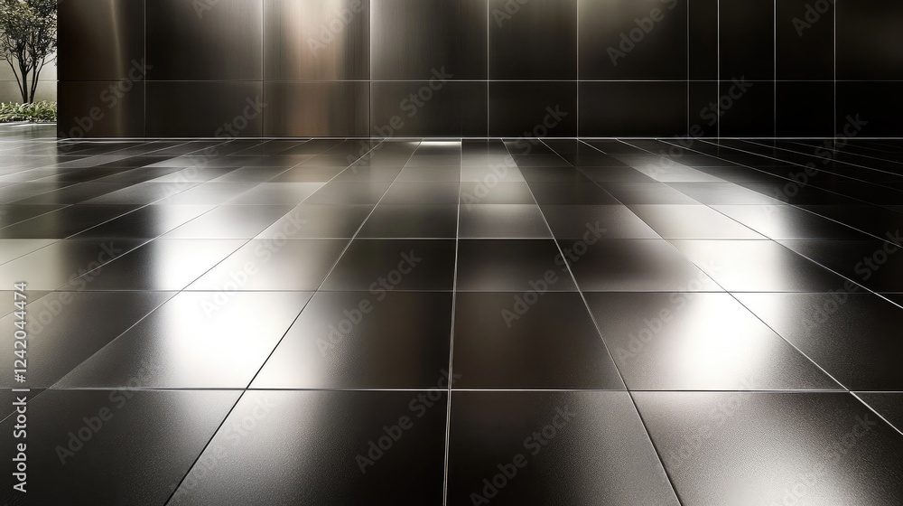 Poster a series of diagonal lines in metallic silver, arranged to form a dynamic, modern pattern on a sleek