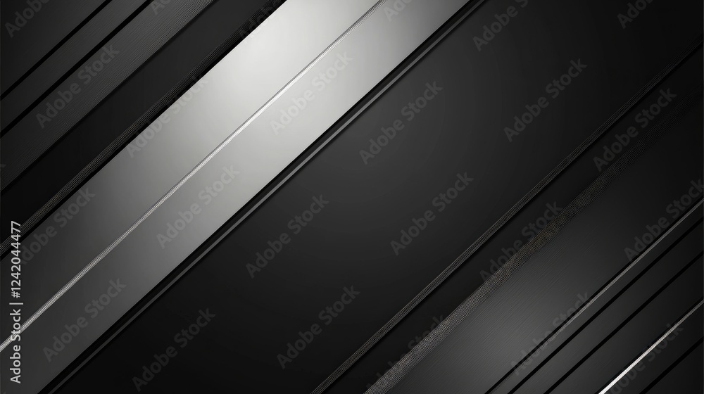 Poster a series of diagonal lines in metallic silver, arranged to form a dynamic, modern pattern on a sleek