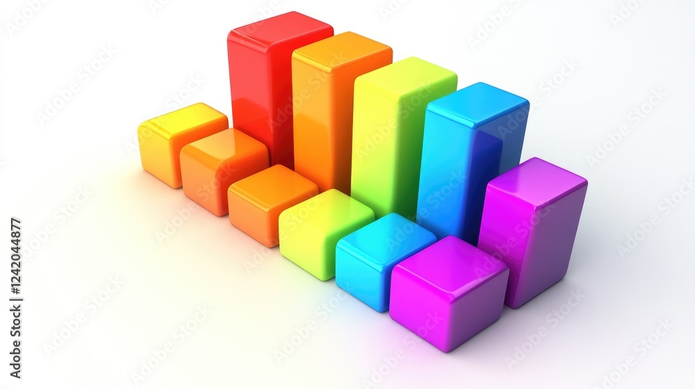 Poster a stacked bar graph with soft shadows and gradient colors on a white surface, emphasizing financial 