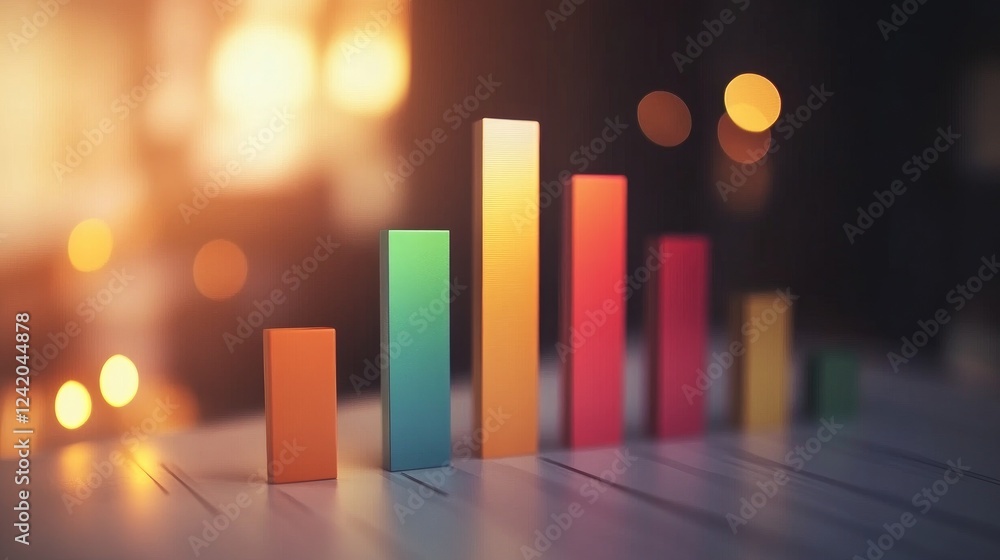 Poster a stacked bar graph with soft shadows and gradient colors on a white surface, emphasizing financial 