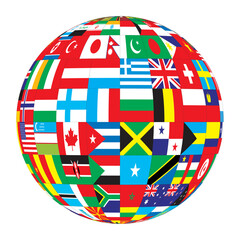 flags of countries as a globe