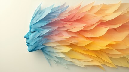 Fototapeta premium Creative Abstract Portrait with Colorful Leaf Elements and Texture