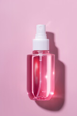 Mockup of transparent Jar with dispenser for soap, lotion, beauty care products on pink background