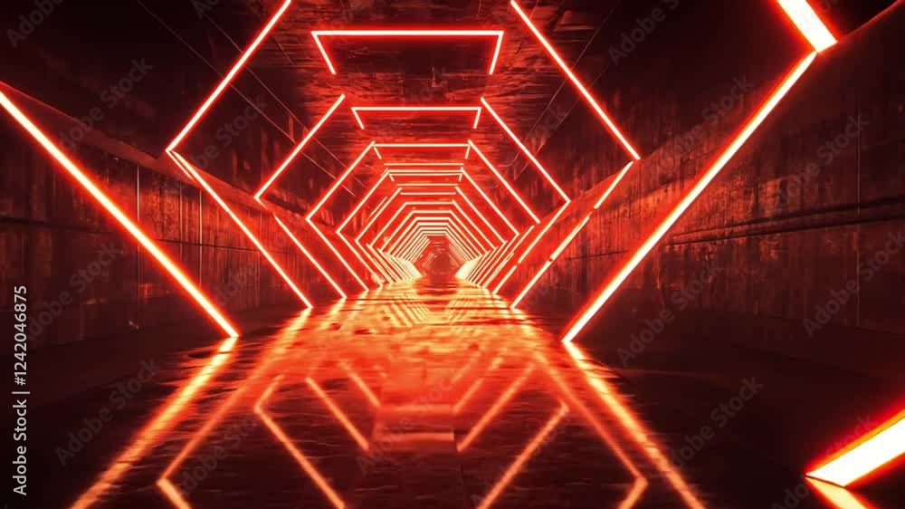 Poster a futuristic tunnel with glowing red hexagonal lights creates a mesmerizing sci-fi scene. concept of