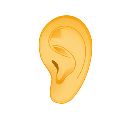 Ear emoji vector design illustration in cartoon style. Human ear isolated on white background. Hearing organ health care