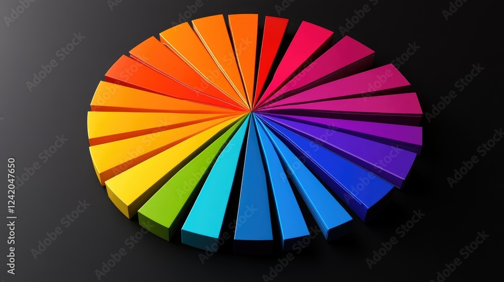 Aufkleber gradient-colored d pie chart segments arranged on a sleek black background, each slice casting subtl