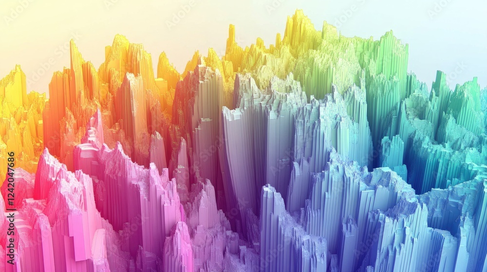 Poster layered d area graphs in gradient colors, stacked and overlapping to create a sense of depth and com
