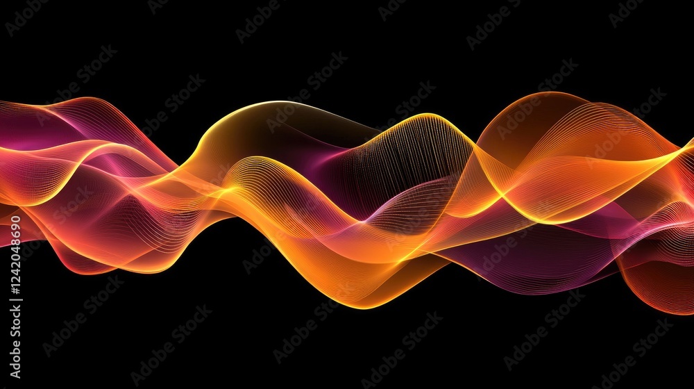 Poster soft, flowing gradient lines in warm colors, overlapping slightly on a dark background, creating a v