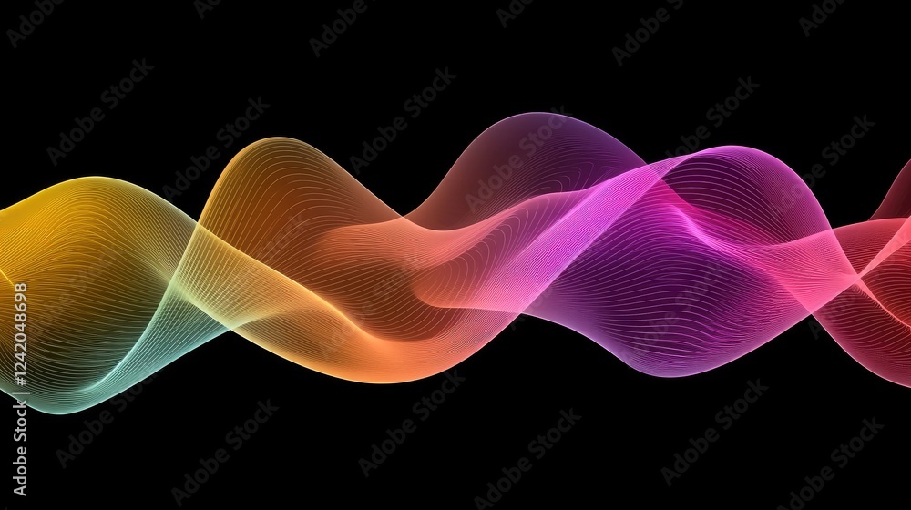 Poster soft, flowing gradient lines in warm colors, overlapping slightly on a dark background, creating a v