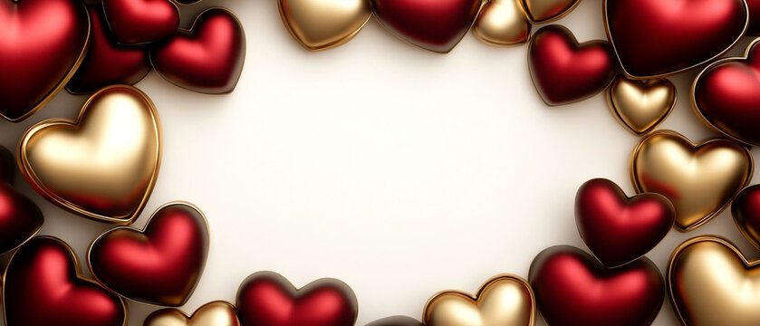 Scattered hand-drawn heart illustrations in bold red tones, arranged in an artistic pattern creating a fun and romantic Valentine's Day theme