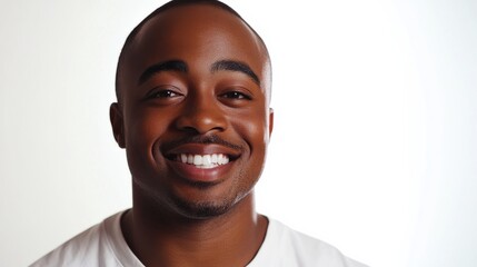 Obraz premium Smiling Young Man With Short Hair Against Light Background