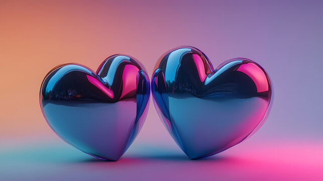 Gradient heart sculpture in digital art studio design with ascending sizes. Perspective Depth Techniques. Illustration