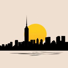 Fototapeta premium Art style illustration of city skyline over blue background silhouetted skyline cityscape architecture illustration building city vector