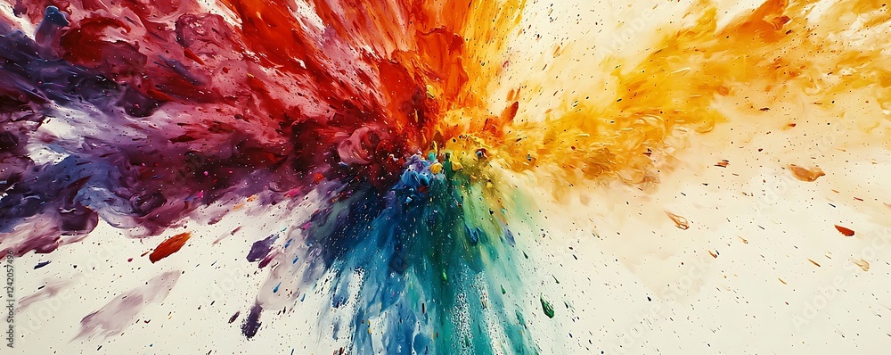 Poster a burst of colorful holi powder exploding in the air, creating a striking rainbow effect against a n