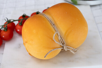 Cheese collection, Italian cheese scamorza, caciocavallo, provolone made from cow milk in South...