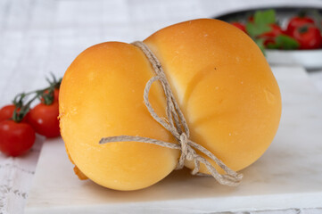 Cheese collection, Italian cheese scamorza, caciocavallo, provolone made from cow milk in South...