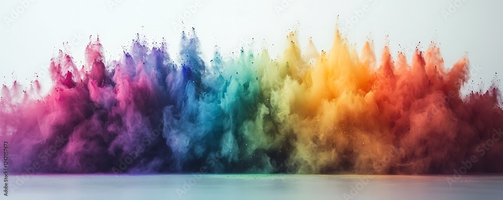 Poster a burst of colorful holi powder exploding in the air, creating a striking rainbow effect against a n