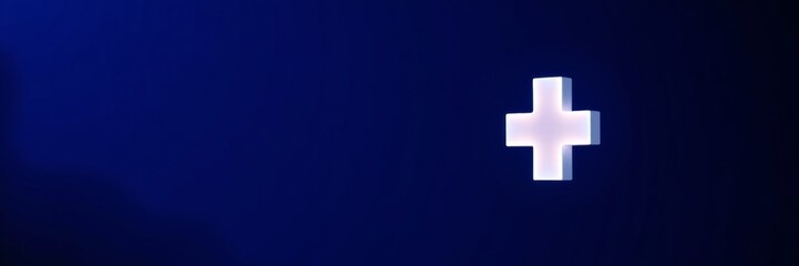 Fototapeta premium Medical cross symbol illuminated with a serene mood against a dark blue background