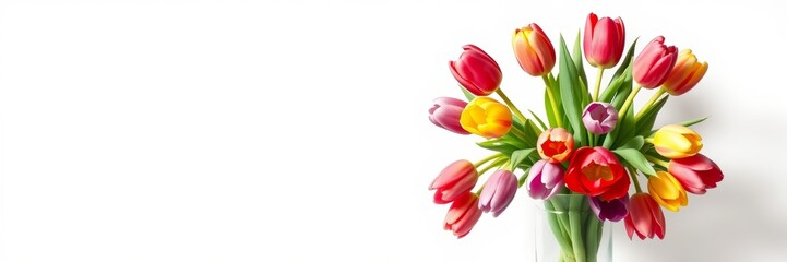 Fototapeta premium Colorful tulips in a cheerful mood representing beauty against a bright background with copy space