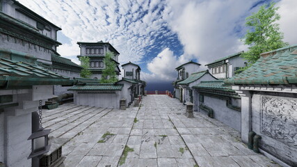 Naklejka premium 中国式建築物 3DCGレンダリング