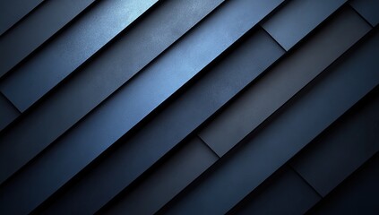 Obraz premium Abstract background with diagonal dark blue and gray layered rectangles. Texture is subtly grainy, suggesting depth and dimension. Lighting highlights the upper left corner, creating a sense of