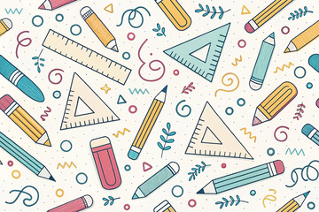 Colorful stationery pattern, background design, school supplies, education theme, website header