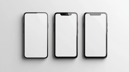 Modern blank smartphone screens displayed on light background