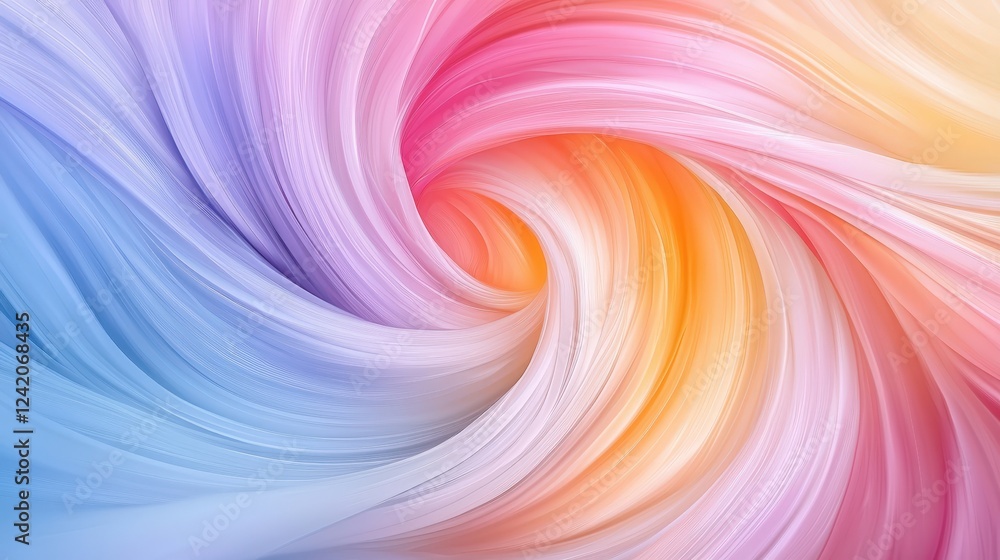 Poster abstract swirl design with smooth pastel gradients in pink orange blue shades creating a soft dynami