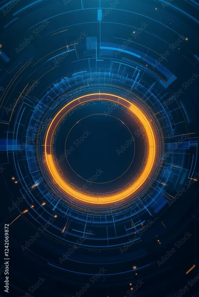 Poster futuristic digital circle interface in blue and orange. abstract technological background for cyber 