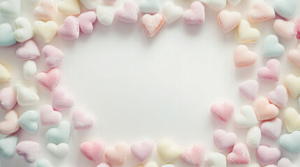 Fototapeta premium Soft pastel pink heart decorations suspended against a dreamy blurred background, creating a delicate and romantic visual composition