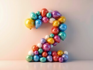 Colorful balloons forming the number two for a birthday celebration