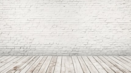 Fototapeta premium White Brick Wall and Wooden Floor Background for Design Projects