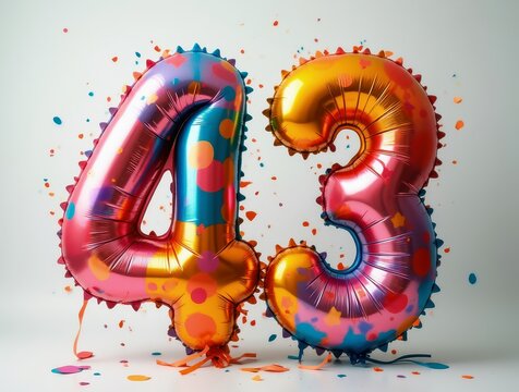 Colorful Balloons Forming the Number 43 for a Birthday Celebration