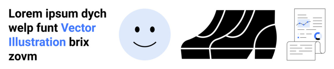 Obraz premium happy face beside abstract black shoes and reports Ideal for business, positivity, productivity, reports, teamwork, professionalism, flat landing page banner