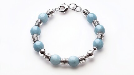 Obraz premium Light Blue Aquamarine Beaded Bracelet with Silver Accents