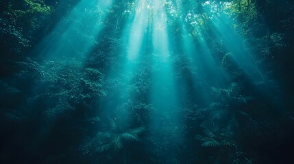 Obraz premium Lush Tropical Rainforest with Carbon Offset Overlay and Soft Misty Lighting