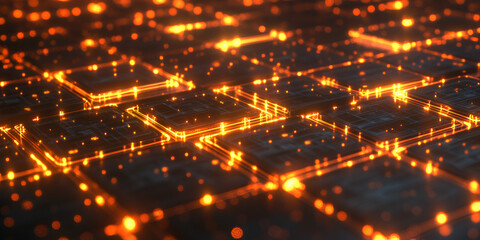 Obraz premium Blockchain Nodes Glowing in a Connected Grid Network