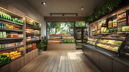 Fototapeta premium Modern Zero Waste Supermarket with Automated Refill Stations and Eco Friendly Packaging