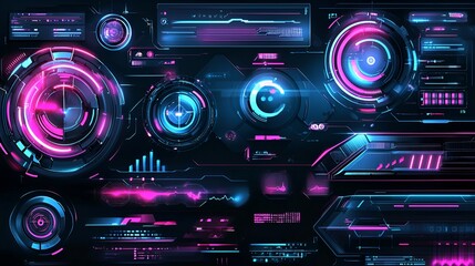 Fototapeta premium Futuristic HUD interface elements; dark background; tech design; website graphics