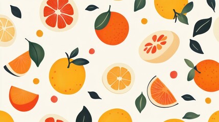 Citrus fruits pattern, vibrant background, healthy food design