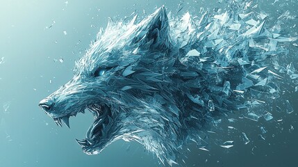 Obraz premium How a wolf emerges from a cloud of shattered ice crystals in a dramatic display of strength and mystique