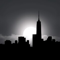 Plane arriving in montreal skyline silhouette 