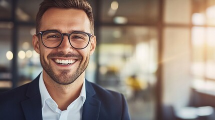 Obraz premium Confident Young IT Startup Founder in Modern Office – Professional Portrait in High Resolution