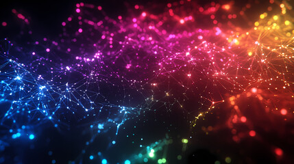 Naklejka premium Intricate network of neurons illuminated in vibrant colors showcasing their connections in a dynamic and interactive environment. Interactive & Kinetic Designs. Illustration